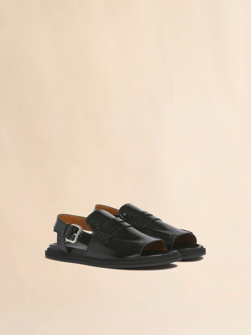 Black leather loafer sandal, Image 2