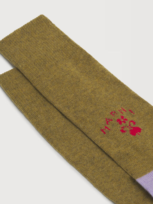 Light brown wool-cashmere socks with heraldic logo - Socks