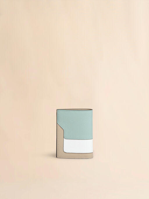 Green white and beige saffiano leather bi-fold wallet - Wallets