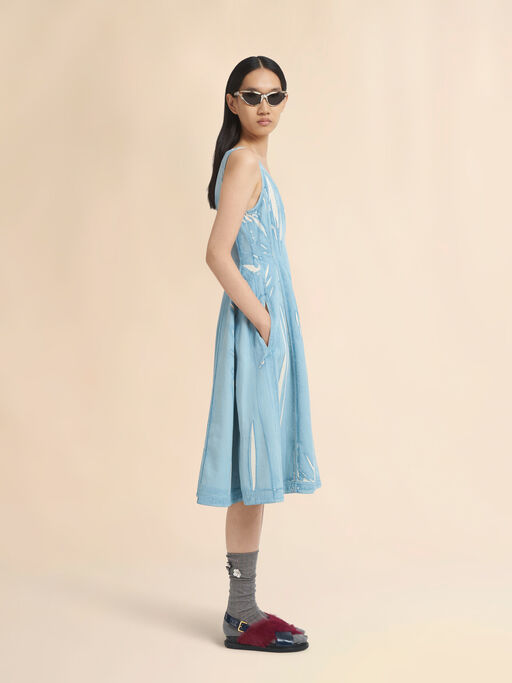 Light blue screen-printed denim midi dress - Dresses