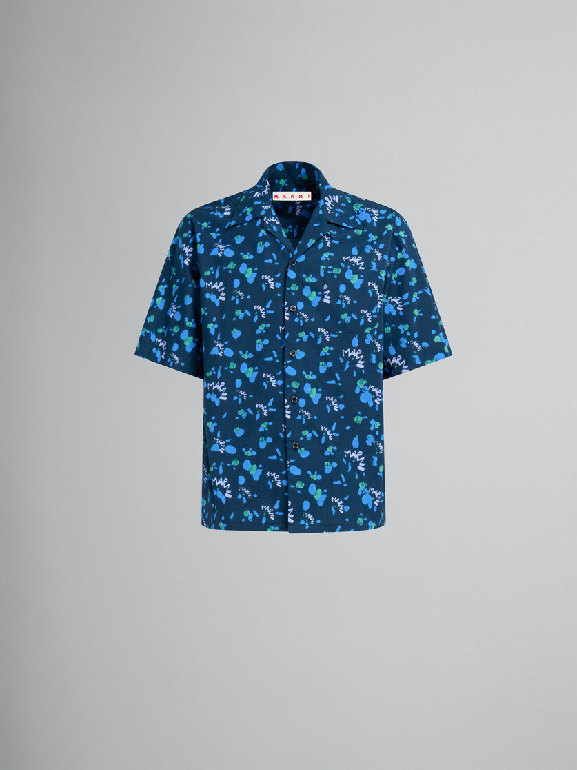 Camicia bowling in popeline blu con stampa Marni Dripping - Camicie - Image 1