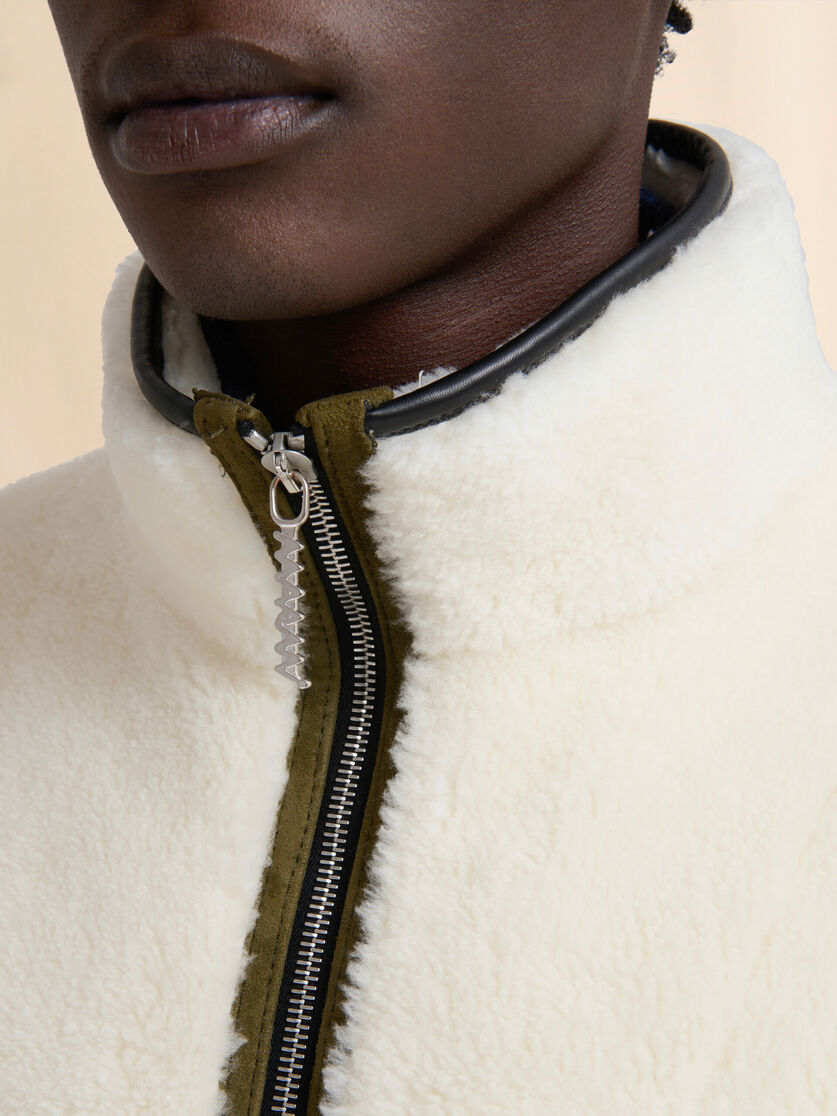 Cream shearling jacket with leather piping - Jackets - Image 5