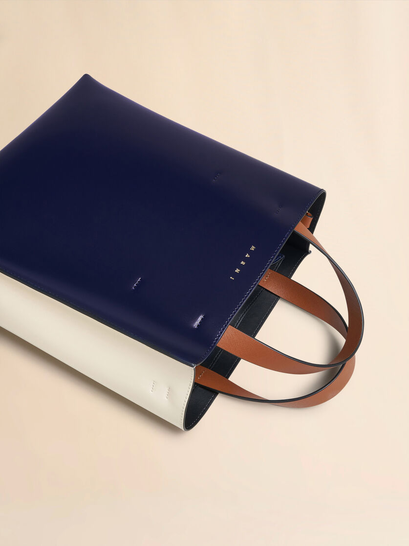 MUSEO small bag in blue and white leather - Shopping Bags - Image 4