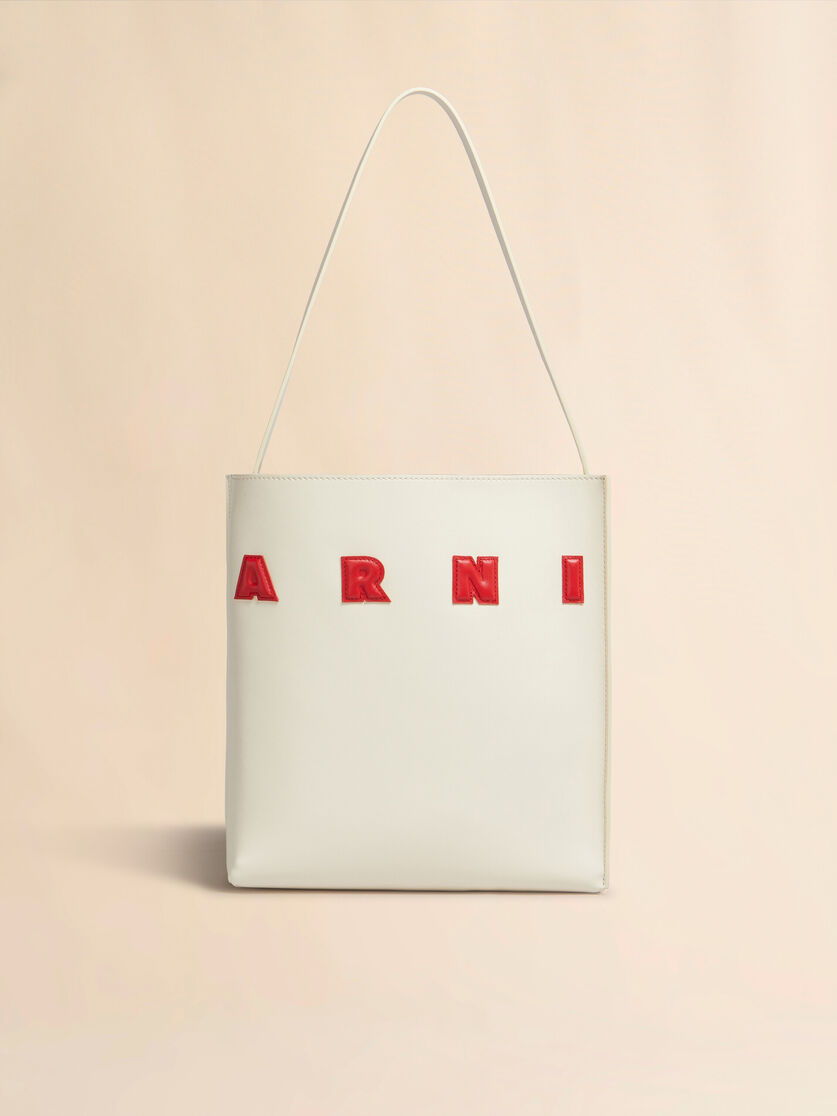 Small white leather Museo hobo bag with patches - Shopping Bags - Image 1