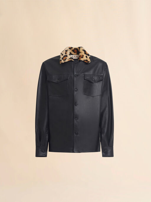 Camicia in nappa con colletto in shearling animalier - Camicie