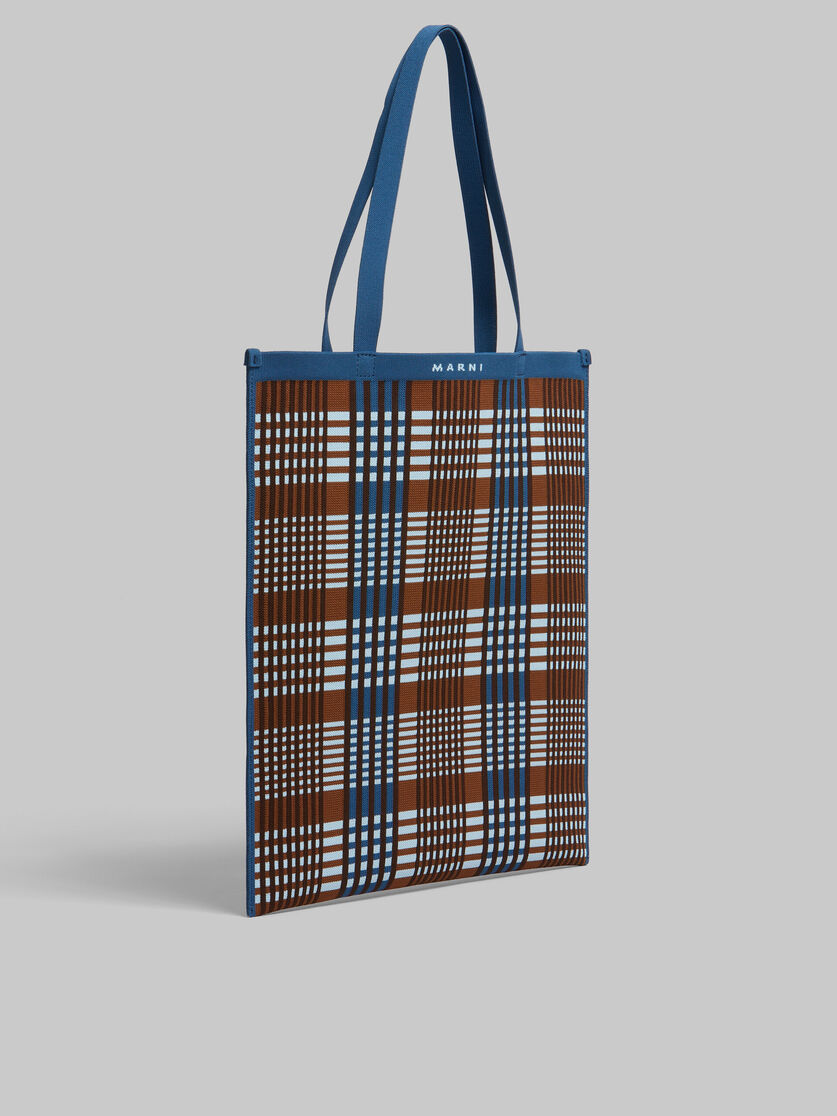Blue and brown jacquard check flat tote bag - Shopping Bags - Image 6