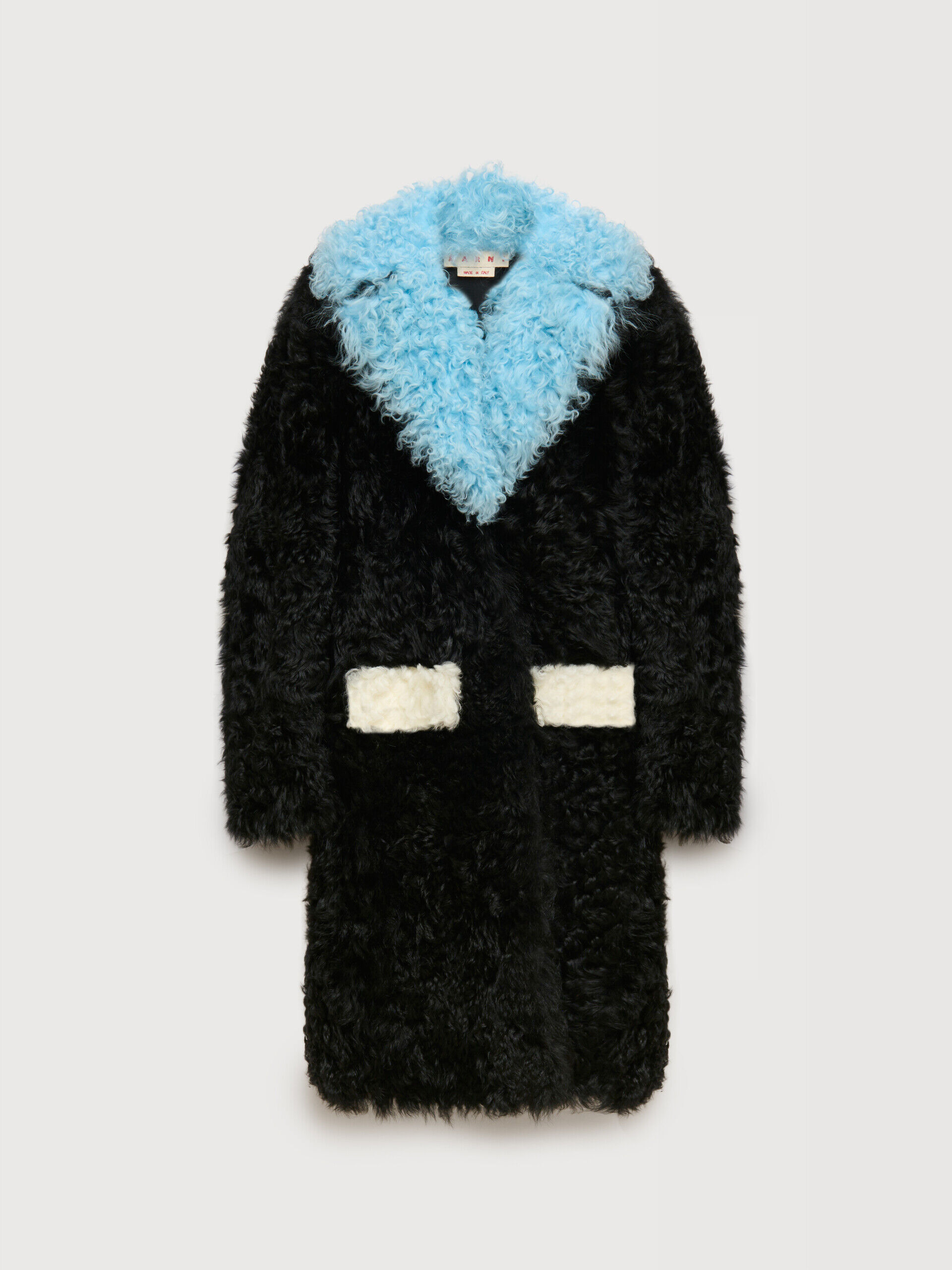 Black shearling coat with colour-block details | Marni