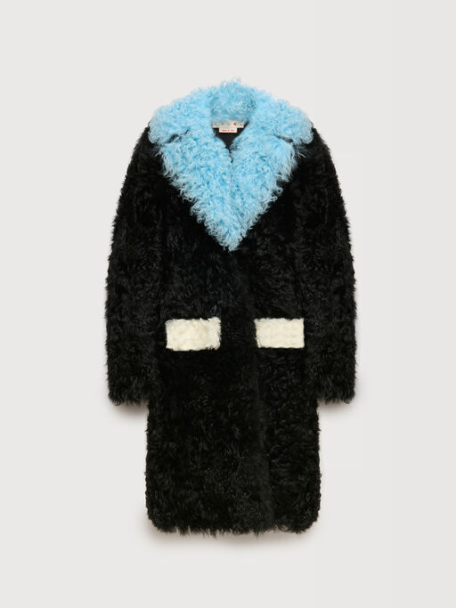 Black shearling coat with colour-block details - Coats
