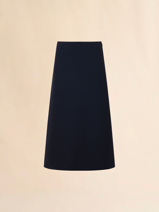 Deep blue wool crêpe A-line skirt - Skirts