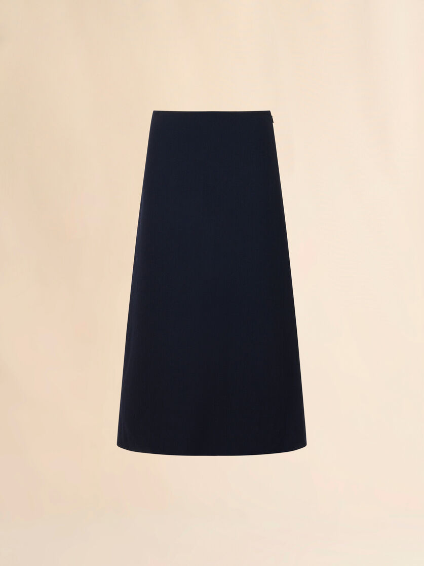 Deep blue wool crêpe A-line skirt, Image 1