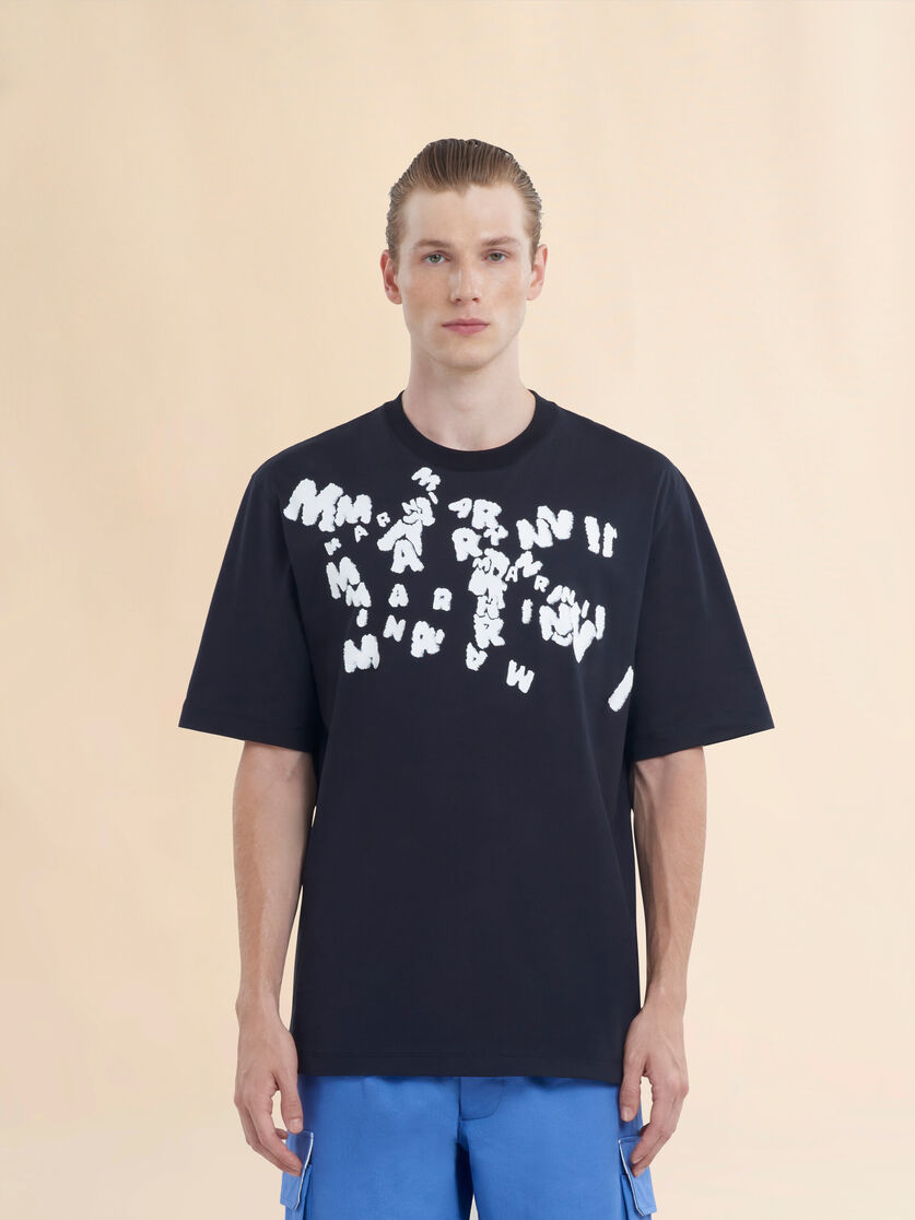 Black jersey cotton T-shirt with Marni Caos logo - Shirts - Image 2