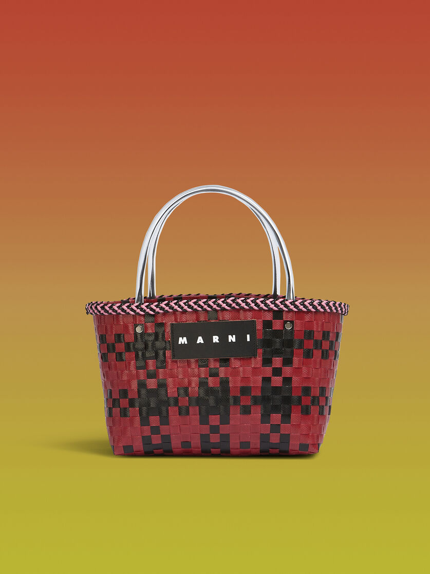 MARNI MARKET CHECK BAG in burgundy tartan woven material - Shopping Bags - Image 1