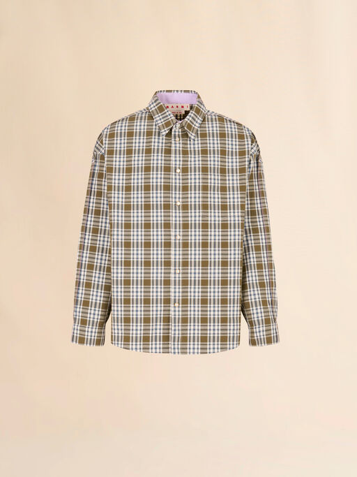 Green compact cotton shirt with checked pattern - Shirts