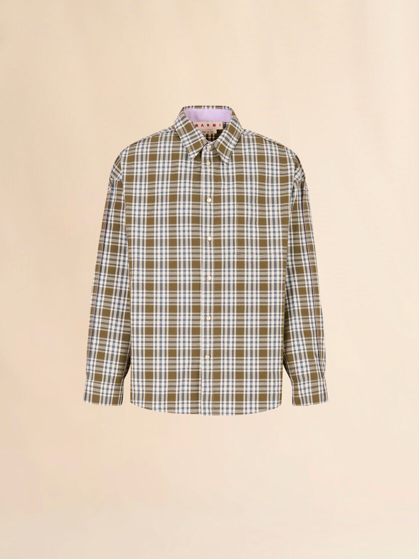 Green compact cotton shirt with checked pattern, Image 1