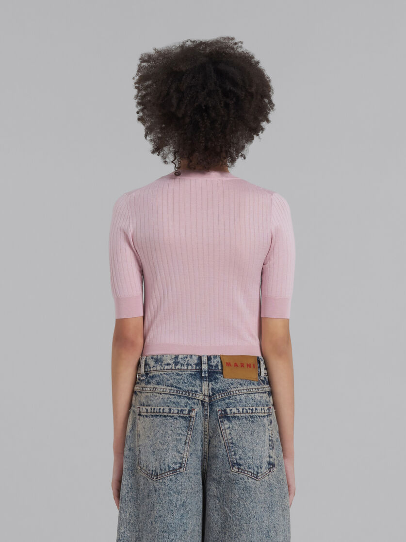 Rosafarbener, gerippter Pullover aus Wolle und Seide - Pullover - Image 3