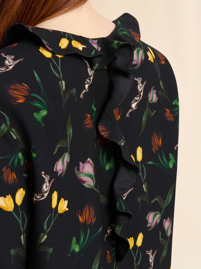 Black envers satin maxi dress with Tulips and Hares print - Dresses - Image 5