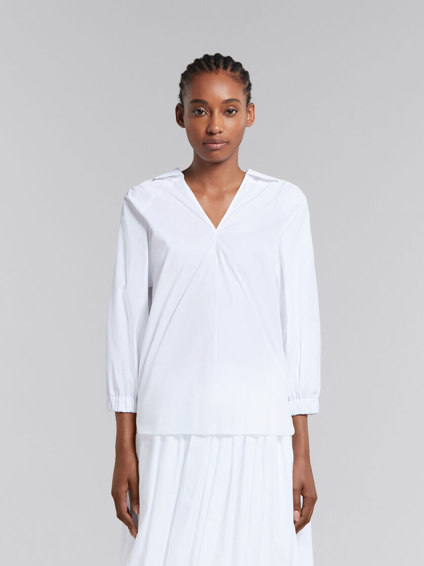 White organic poplin top with shirt collar | Marni