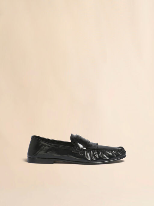 Black leather tassel loafer with collapsible heel - Mocassin