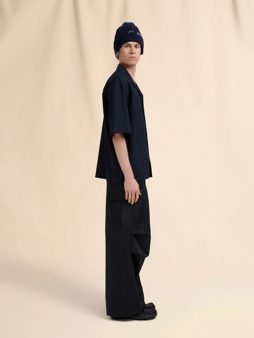 Deep blue tropical wool bowling shirt with Marni Mending - Shirts - Image 5
