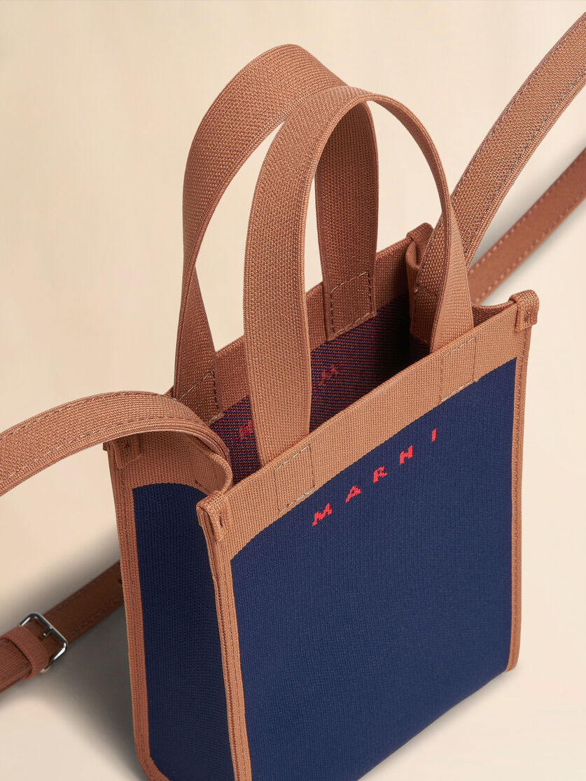 Sac porté épaule en jacquard bleu et marron - Sacs portés épaule - Image 3