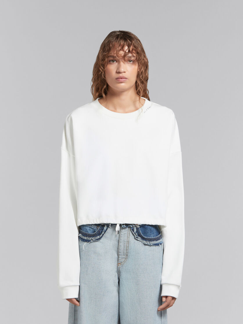 White bio cotton sweatshirt with drawstring hem - Sweaters - Image 2