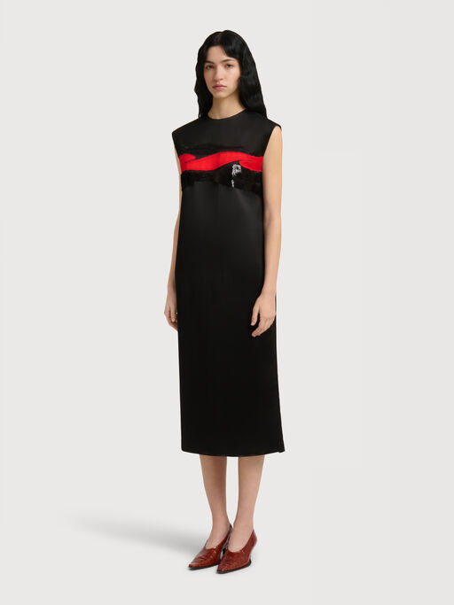 Black satin dress with Crimson Flow patches - Dresses