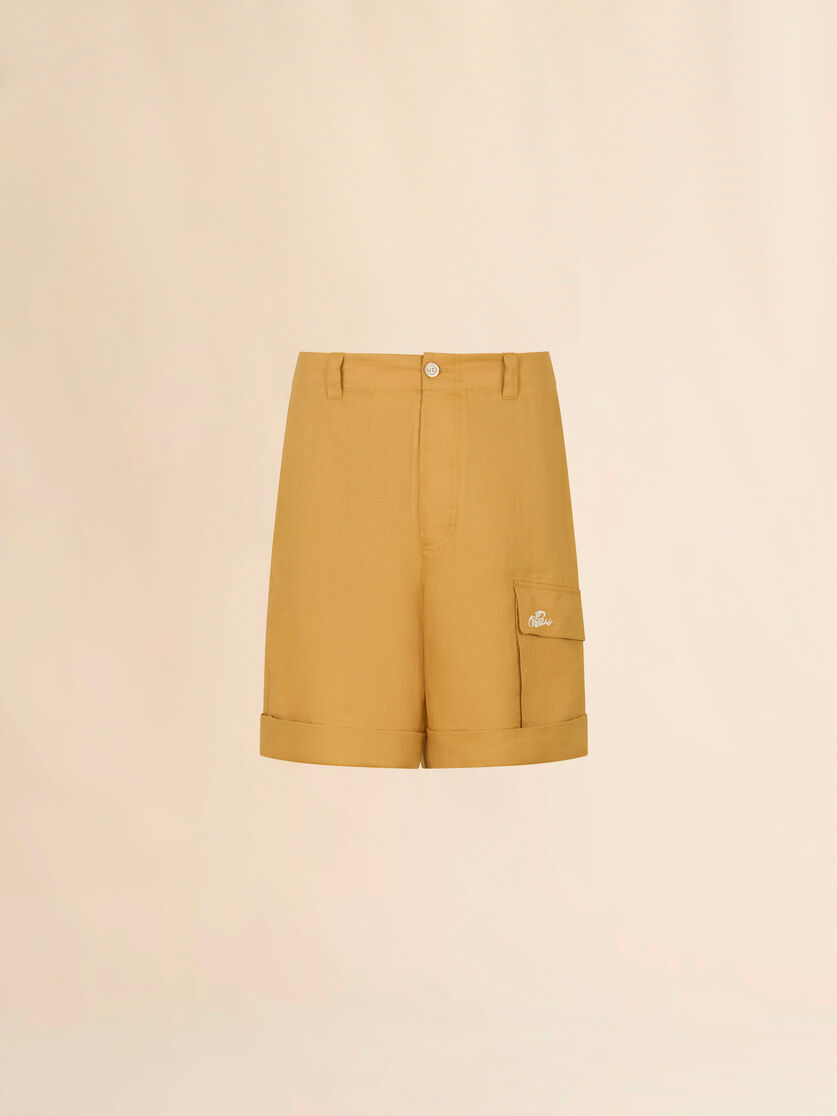 Yellow ramie cargo shorts with Marni Wave logo, Image 1