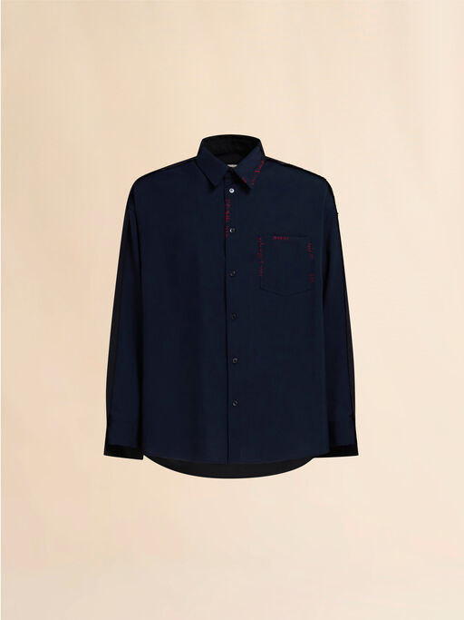 Deep blue tropical wool shirt with contrast back - Shirts