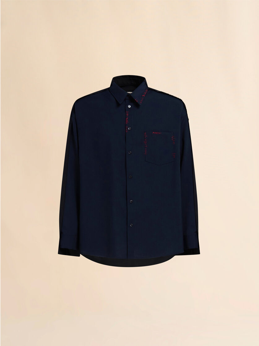 Blue tropical wool shirt with contrast back - Shirts - Image 1