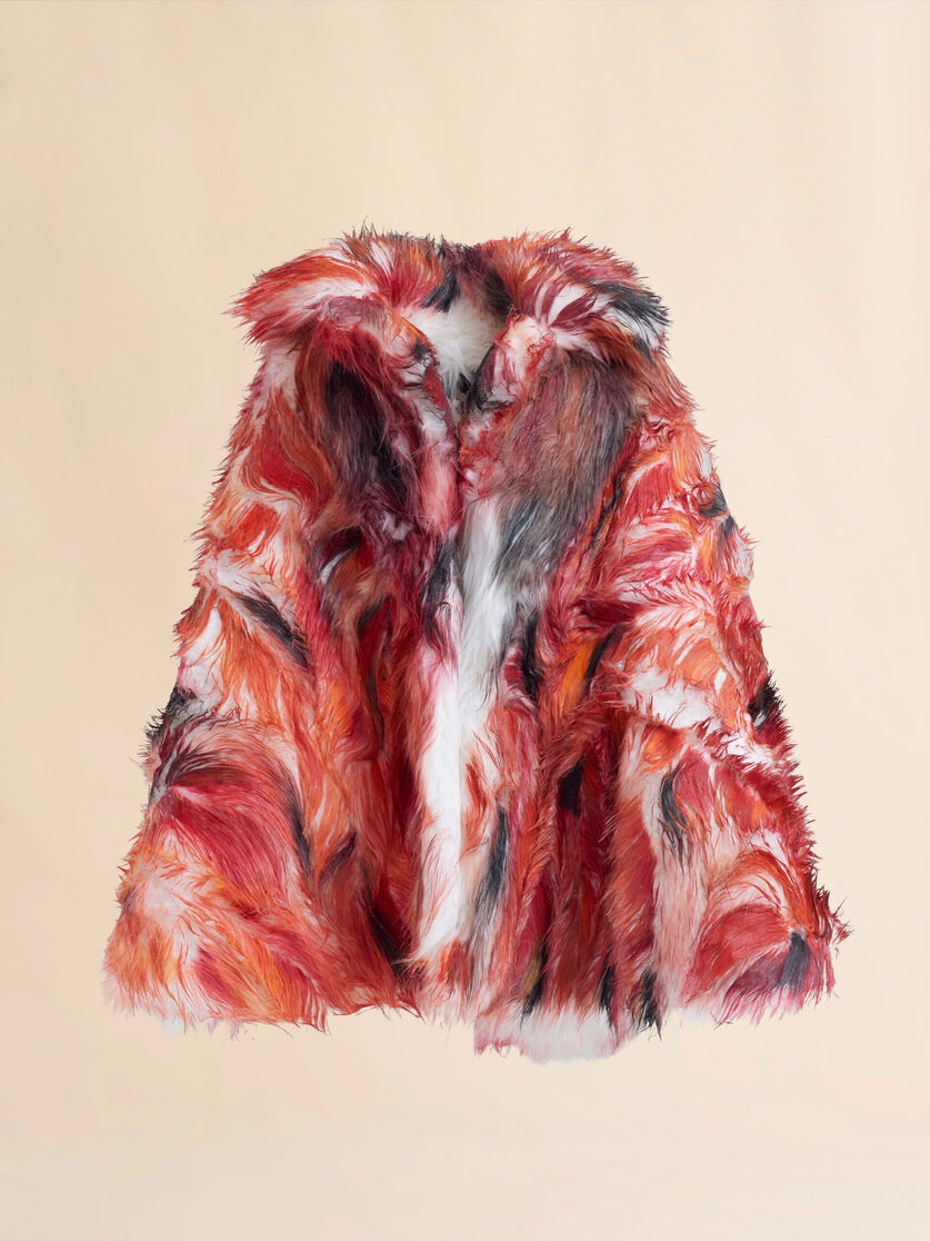 Red long hair flared coat - Coats - Image 1