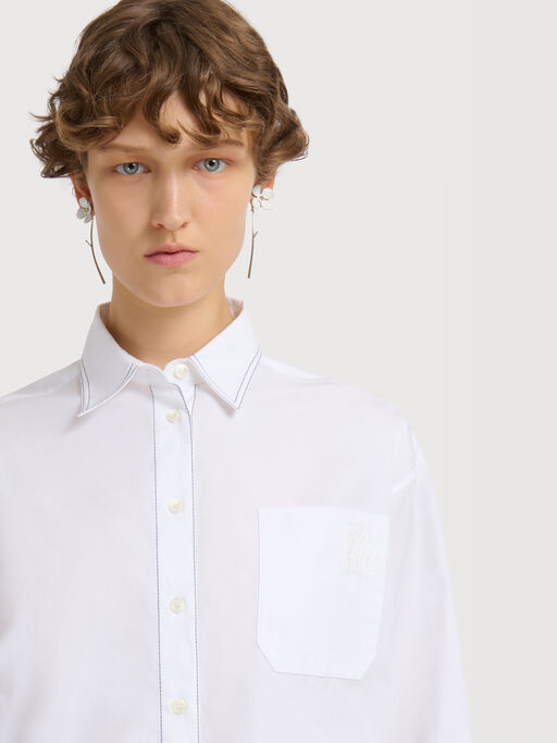 White poplin shirt with cropped drawstring hem - Shirts