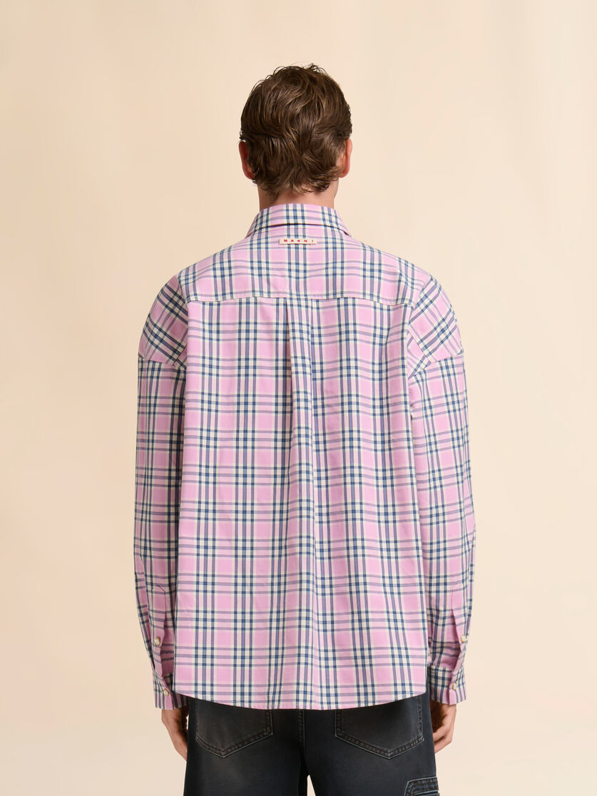 Pink compact cotton shirt with checked pattern, Image 3