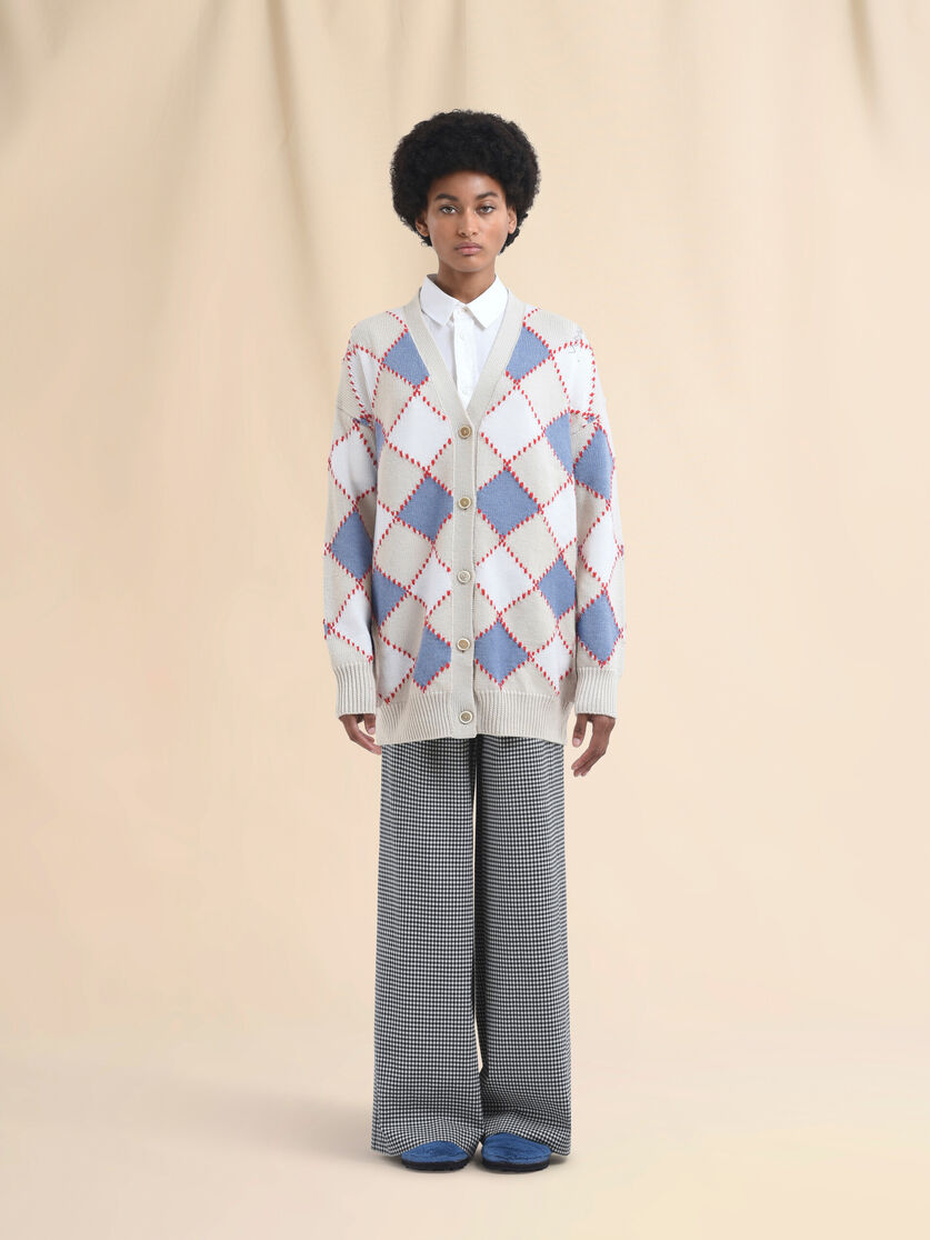 White wool argyle cardigan - Pullovers - Image 2