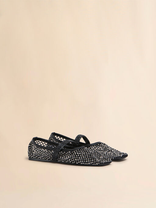 Black mesh Mary Jane ballet flat with crystals - Mocassin