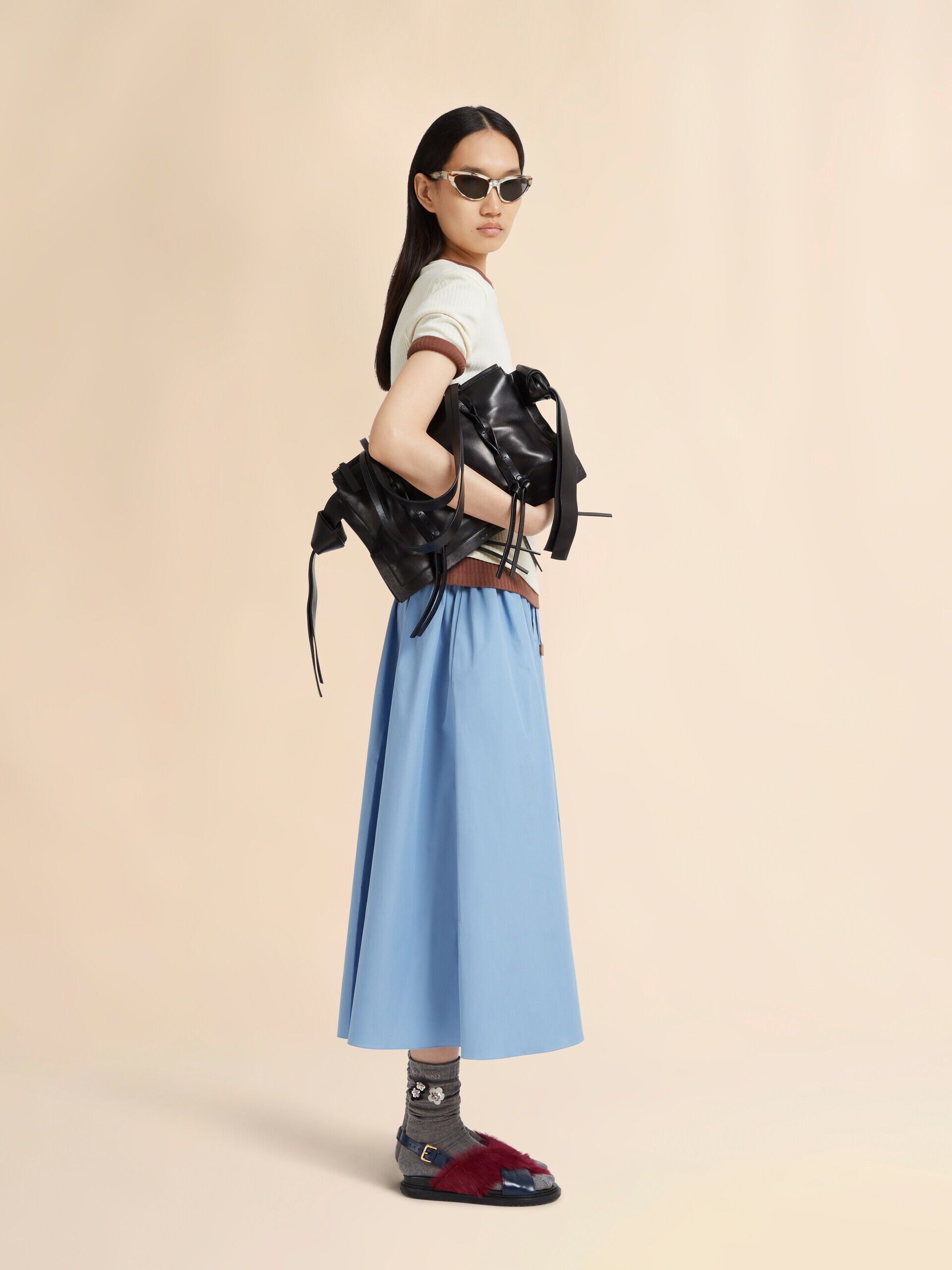 ブルー オーガニックポプリン ドローストリングスカート | Marni