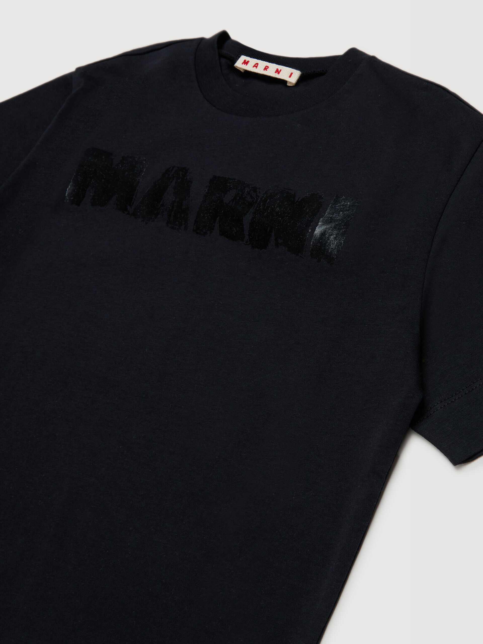 Black cotton T-shirt with shiny Marni logo | Marni