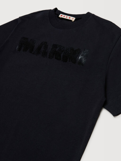 Black cotton T-shirt with shiny Marni logo - T-shirts
