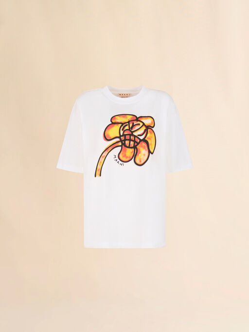 White cotton T-shirt with flower print - T-shirts
