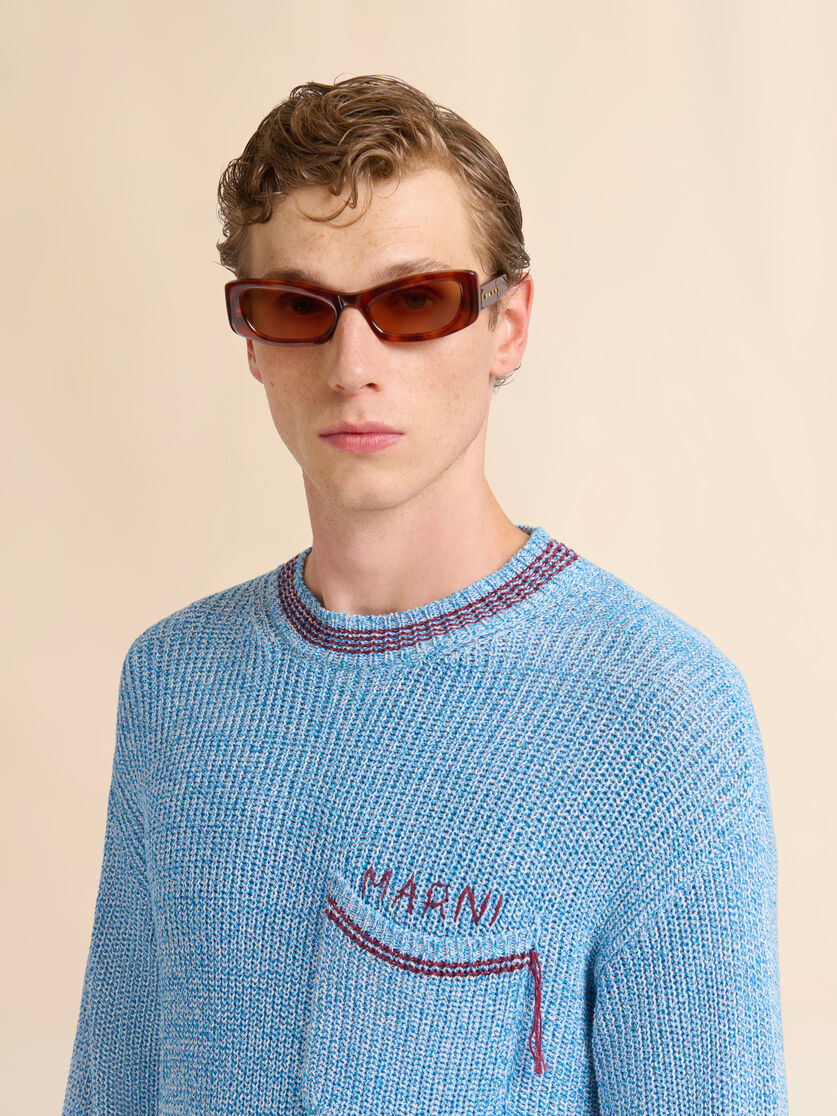 Blue mouliné cotton jumper with Marni Mending, Image 4