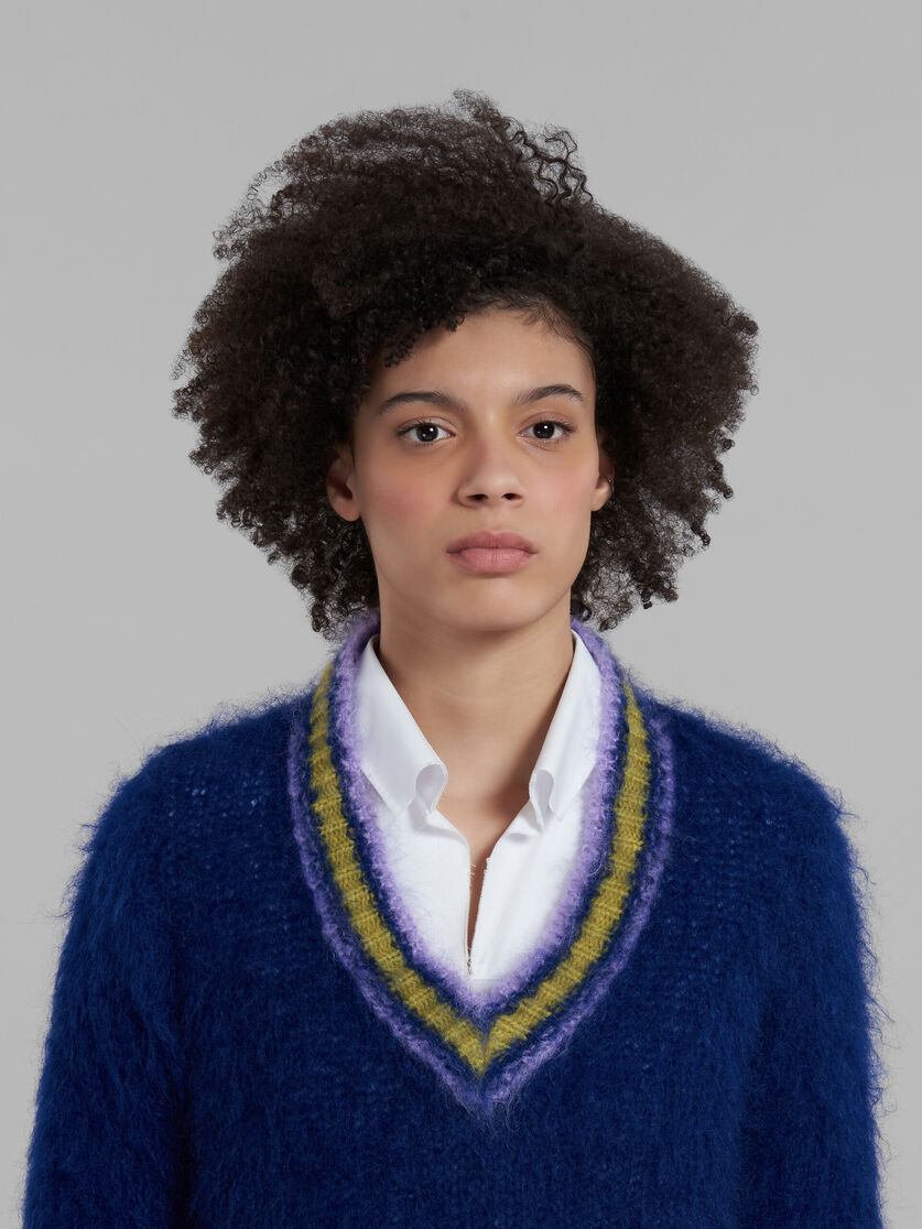 Blue mohair jumper with striped trims - Pullovers - Image 4