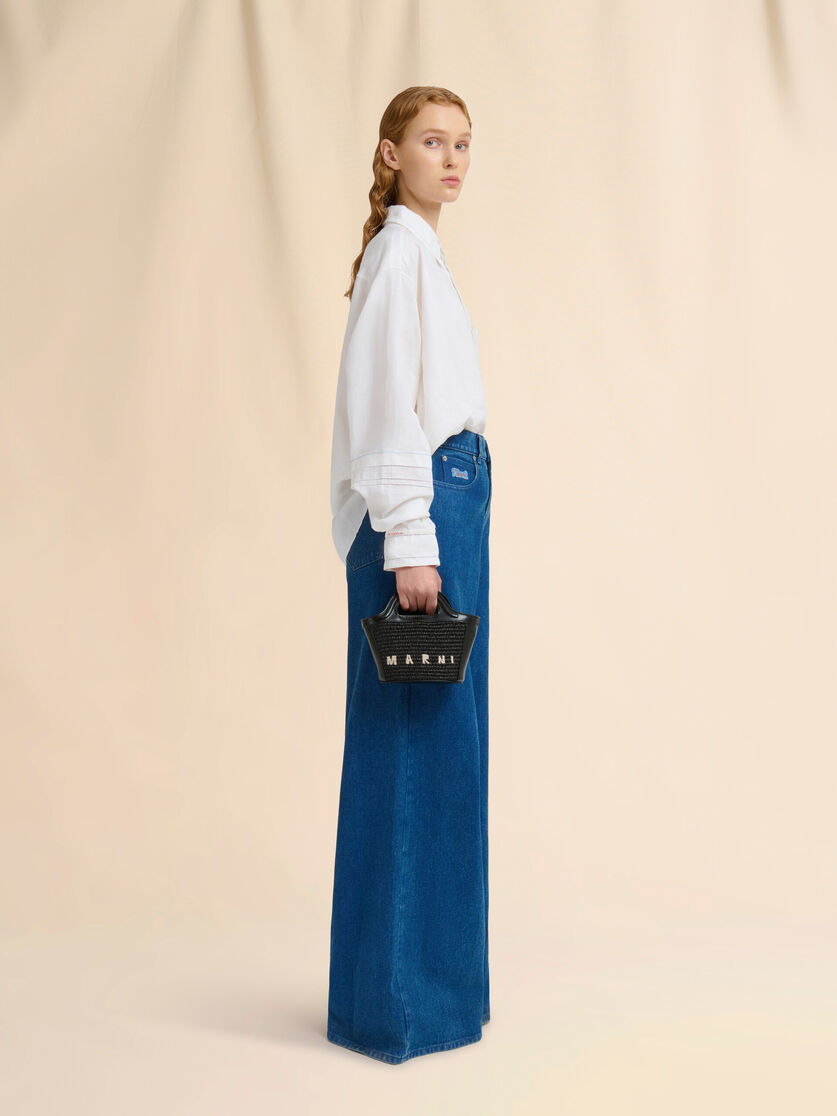Tropicalia Micro Bag in light blue leather and raffia-effect fabric - Handbag - Image 2