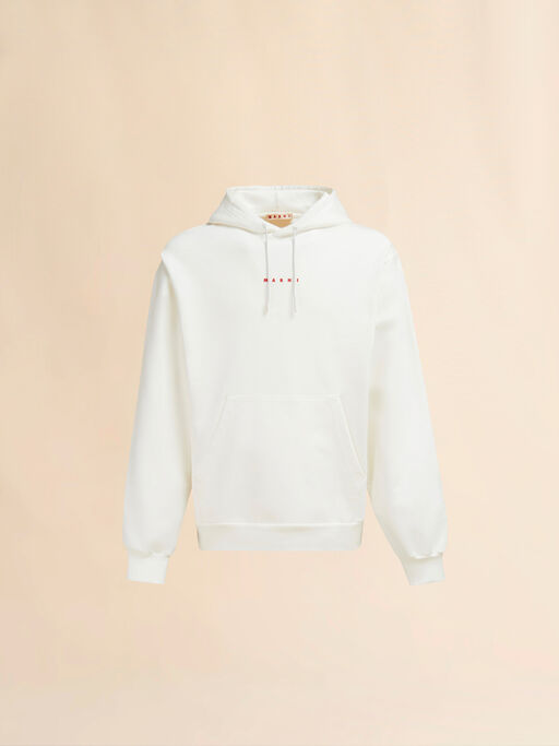 White organic cotton hoodie with mini Marni print - Sweaters