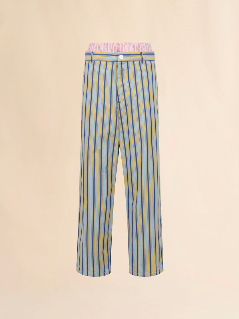 Green striped poplin trousers with trompe-l&rsquo;&oelig;il effect, Image 1