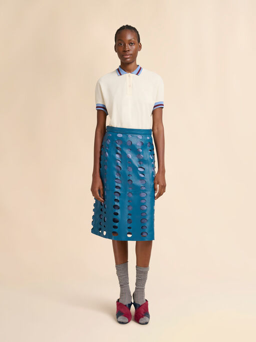Blue nappa leather skirt with cut-out detailing - Skirts