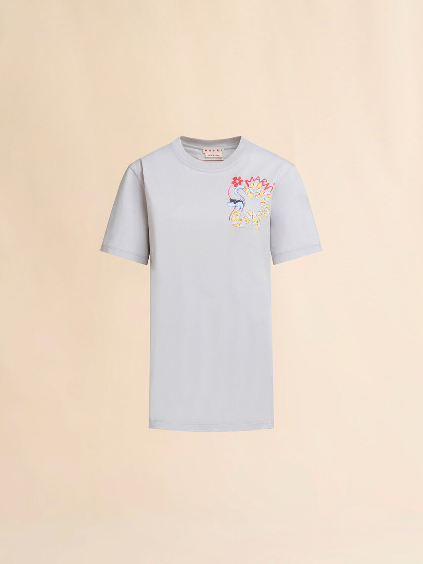 Grey cotton T-shirt with snake print - T-shirts - Image 1