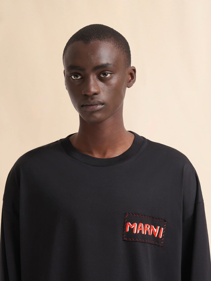 Black oversized jersey cotton T-shirt with Marni label - Shirts - Image 4