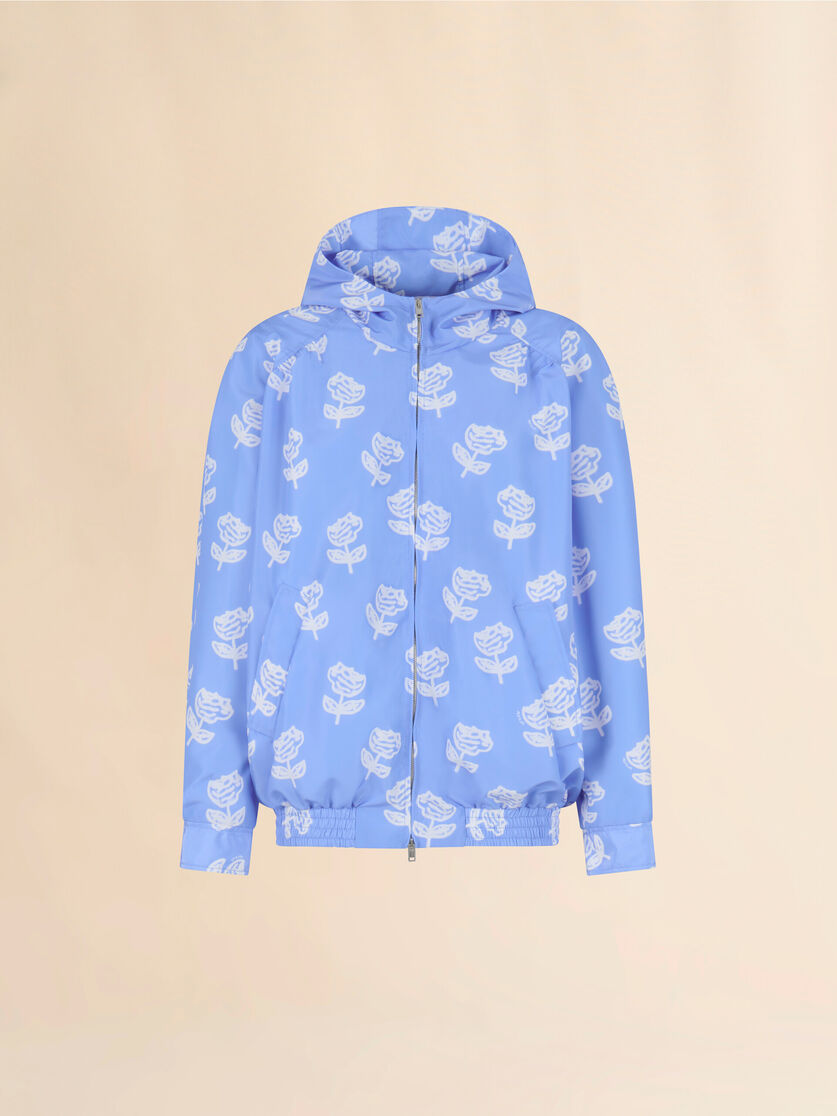 Light blue taffeta bomber with Sprayed Roses print - Jackets - Image 1