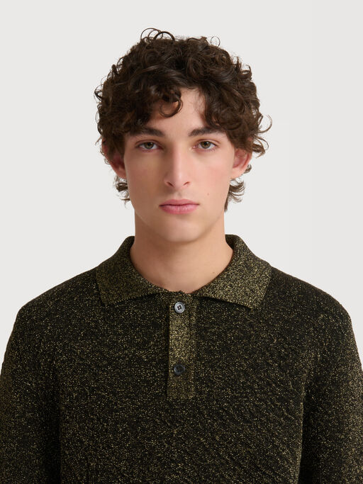 Black wool polo jumper with lurex detailing - Shirts