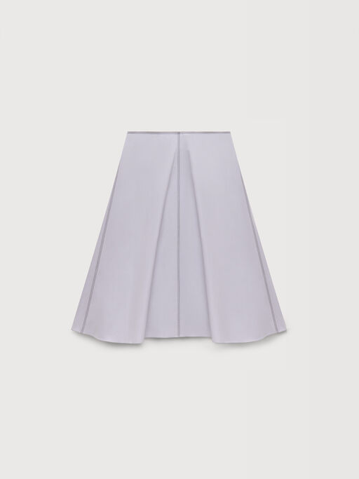 Grey poplin midi skirt with contrast stitching - Skirts