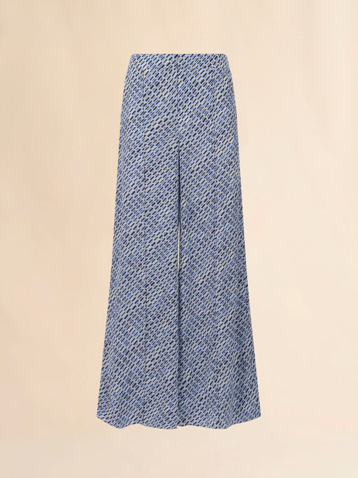 Blue crêpe de chine trousers with Criss Cross print - Pants